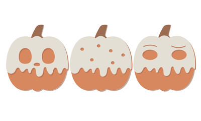 Cute pumpkin illustrations set. Paper cut style. Funny characters for Halloween.  Pumpkin cookies