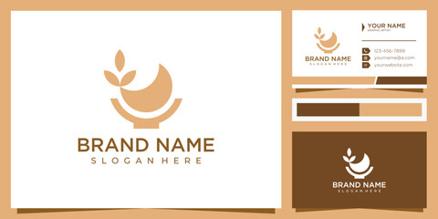 Bowl Leaf nature logo design concept with business card