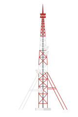 Modern communication tower construction for tv radio network or gsm technology vector illustration isolated on white background