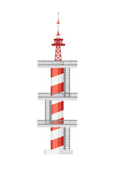 Modern communication tower construction for tv radio network or gsm technology vector illustration isolated on white background