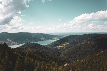 landscape in the bavarian mountains with view on Tegernsee and Riederstein from Baumgartenschneid