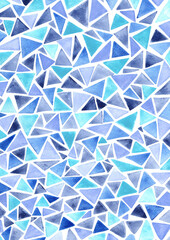 Abstract blue triangle watercolor background for decoation on winter season and aquatic concept.