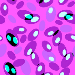 Abstract layered pink seamless pattern with white, lilac and black oval geometric shapes