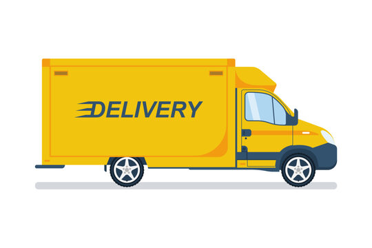 Fast delivery truck. Delivery service concept. Fast service truck. Vector illustration flat design. Isolated on white background.