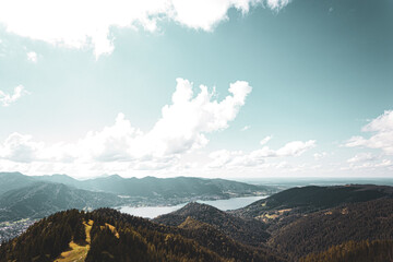 landscape in the bavarian mountains with view on Tegernsee and Riederstein from Baumgartenschneid