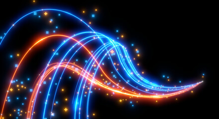 Abstract background. Beautiful colored lines. Magic sparks. Neon swirls. Glow effect. High tech. Sci Fi technology art.