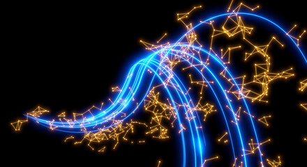 Abstract background. Beautiful colored lines. Magic sparks. Neon swirls. Glow effect. High tech. Sci Fi technology art.