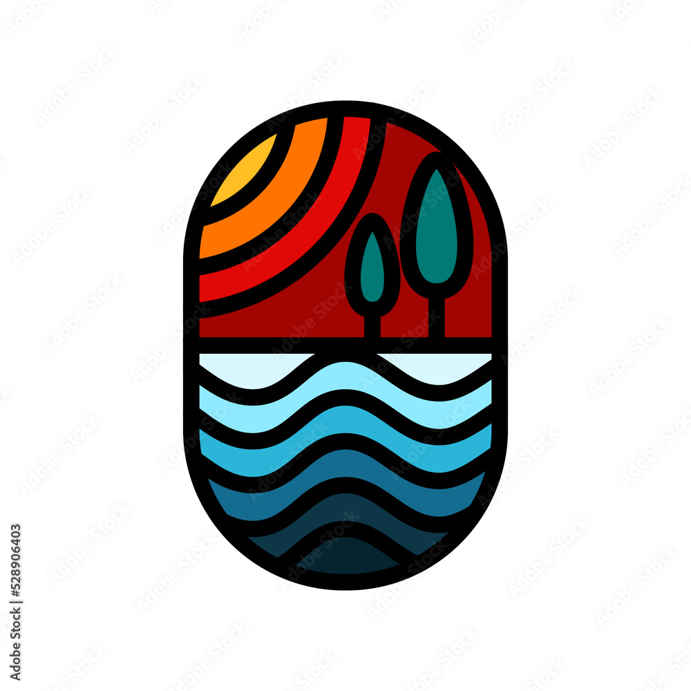 Poster tree for nature monoline badge illustrations. emblems design in a classic and minimalist style. a na