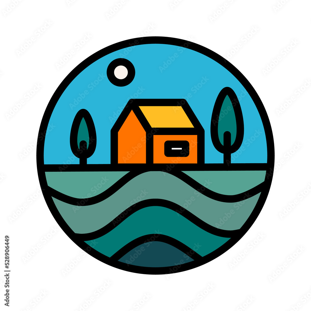 Poster settlements for nature monoline badge illustrations. emblems design in a classic and minimalist styl