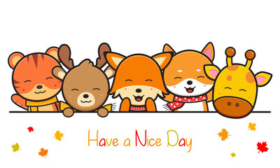 Cute animal doodle banner background wallpaper icon cartoon illustration
