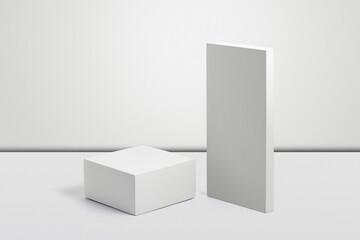 White podiums on white background. Perfect platform for showing your products