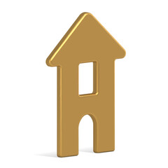 Golden jewelry slim house Christmas toy with roof, window and entrance isometric 3d template vector