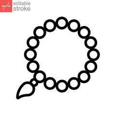 Islamic rosary bead icon. Islam Prayer beads for muslim pray. Tasbih, zikir, dua, fasting ramadan. religious accessory tassel. Editable stroke Vector illustration Design on white background EPS 10