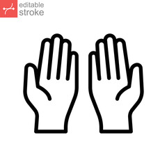 Prayer dua in ramadan, praying hands, muslim praying human hands islam symbols. Begging gesturing. outline style. Editable stroke. Vector illustration design on white background. EPS 10