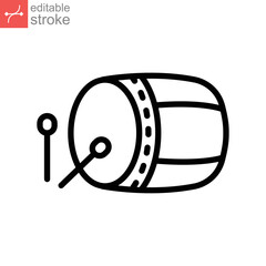 islamic Bedug or muslim drum with stick icon for ramadan, iftar, and  moslem Eid al fitr and ramadan kareem. outline style. editable stroke. Vector illustration. design on white background. EPS 10