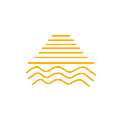 Sunset logo in boho vintage style, illustration of sun in line art outline design