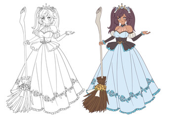 Cute anime princess holding broom.