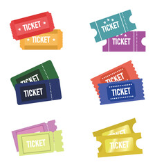 set colored ticket in different style flat icon vector illustration EPS10