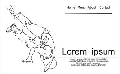 Continuous one line drawing break dance. Person doing sport dance activity. Minimalist design vector illustration.