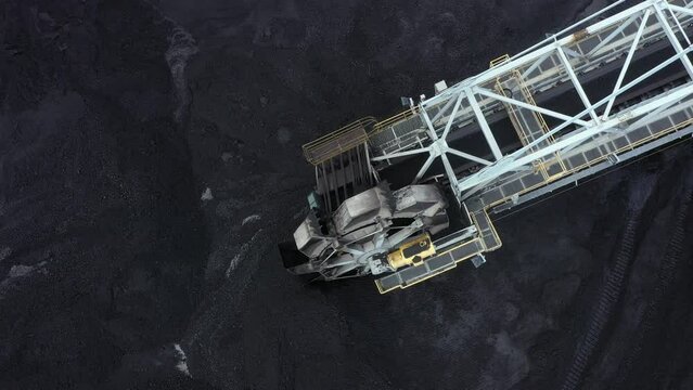 Coal terminal with technics working in it.