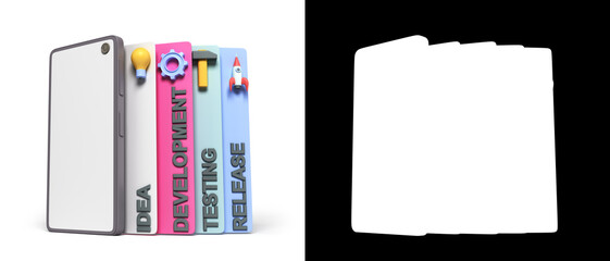 mobile app development concept stages of application development 3d render on white with alpha