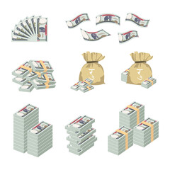Fototapeta na wymiar Nepalese Rupee Vector Illustration. Huge packs of Nepal money set bundle banknotes. Bundle with cash bills. Deposit, wealth, accumulation and inheritance. Falling money 1000 NPR