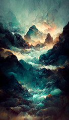 abstract wallpaper of mountain in a winter ,fog ,mist wallpaper