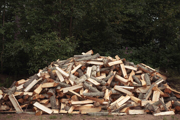 A pile of chopped wood. Firewood for kindling a furnace.