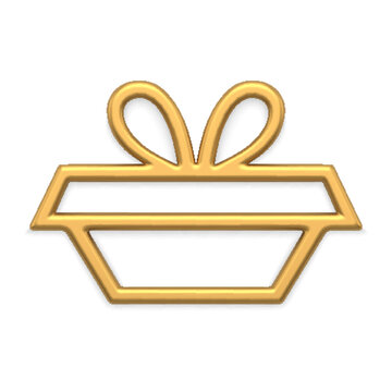 Golden realistic festive gift box contour trapezoid shape metallic glossy decorative figure vector
