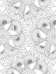 Doodle floral pattern in black and white. Page for coloring book: very interesting and relaxing job for children and adults. Zentangle drawing. Flower carpet in magic garden