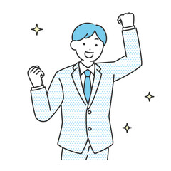 ガッツポーズをしている就活生・ビジネス・男性のイラスト