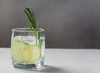 Classic Gin and tonic or Tom Collins or Gin Fizz alcoholic cocktail with Gin, tonic, ice, lime and...