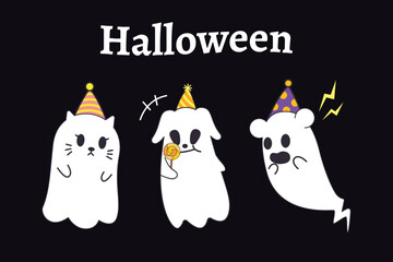 Set of animal ghost. Character design. Party halloween. 