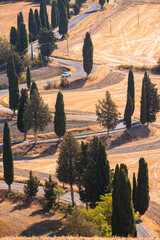 Winding road in Tuscany, Italy in summer. Famous landmark countryside and tourism destination