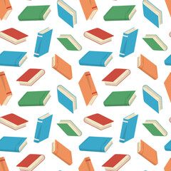 Different Colorful Books Seamless Pattern. Vector illustration in flat style
