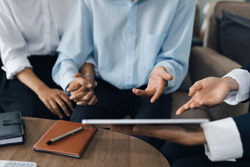 Young couple consultations with a insurance agent. saving and insurance concept