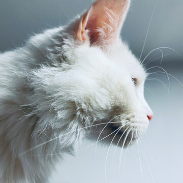 Side portrait of a white cat