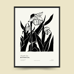 Abstract floral posters template. Modern Botanical trendy black style. Vintage flowers. Ink wall  art.