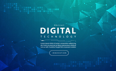Digital technology banner blue green background concept, cyber technology light effect, abstract tech, innovation future data, internet network, Ai big data, lines dots connection, illustration vector