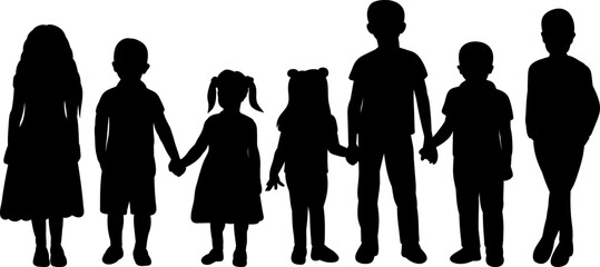 silhouette children boys and girls isolated, vector