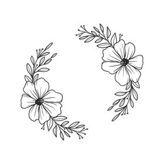 Dry leaf composition Arrangement for wedding invitation design, plants and flowers for elegant lettering frame, hand drawn lineart illustration for romantic and classic design