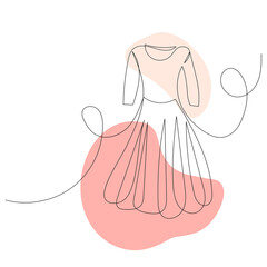 dress drawing by one continuous line, vector