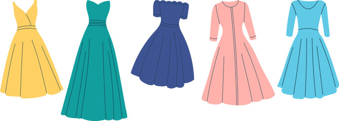 set of dress in doodle style, isolated vector
