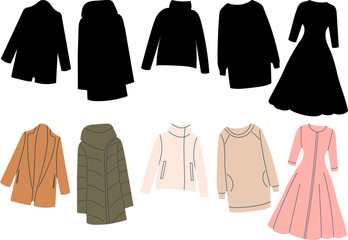 set of clothes in doodle style, isolated vector