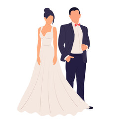 bride and groom in flat style isolated, vector