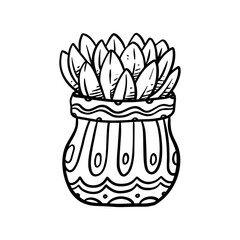 house plant and flower in pots hand drawn illustration