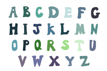 Alphabet. Hand drawn cartoon abc alphabet letters. Word color style font design, colorful childish alphabet, letters vector illustration on white.