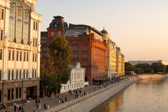 Moscow, Russia - August 25, 2022: Bersenevskaya embankment in Moscow, Russia