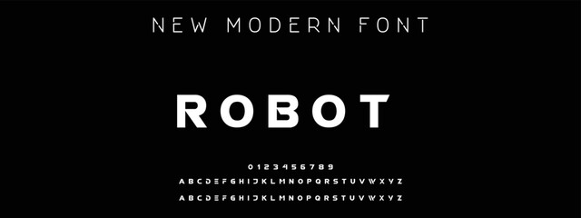 ROBOT Sports minimal tech font letter set. Luxury vector typeface for company. Modern gaming fonts logo design.