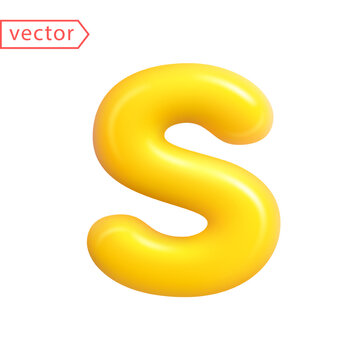3D Letter S. S Letter sign yellow color. Realistic 3d balloon cartoon style design. Icon isolated on white background. 3d vector illustration